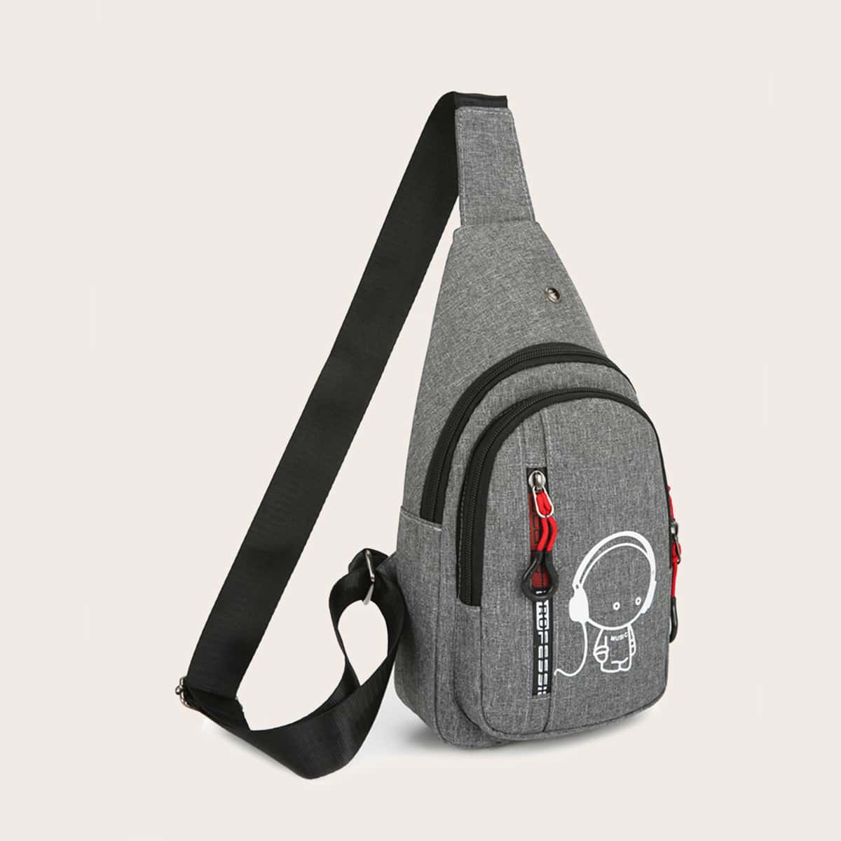 

Guys Cartoon Graphic Sling Bag, Grey