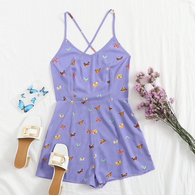 

Butterfly Purple Cami Romper, Lilac purple