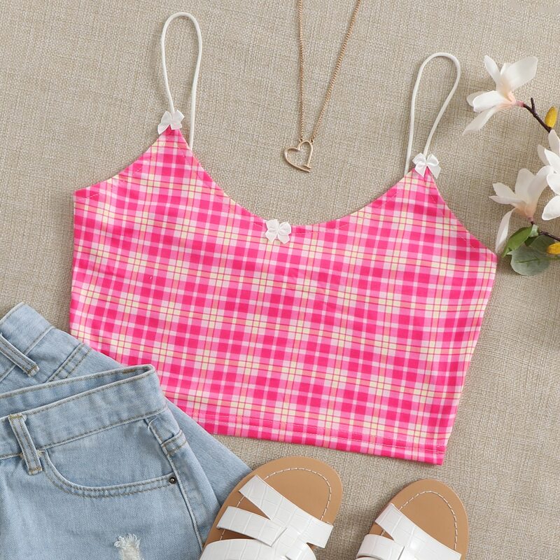 

Bow Detail Plaid Crop Cami, Multicolor