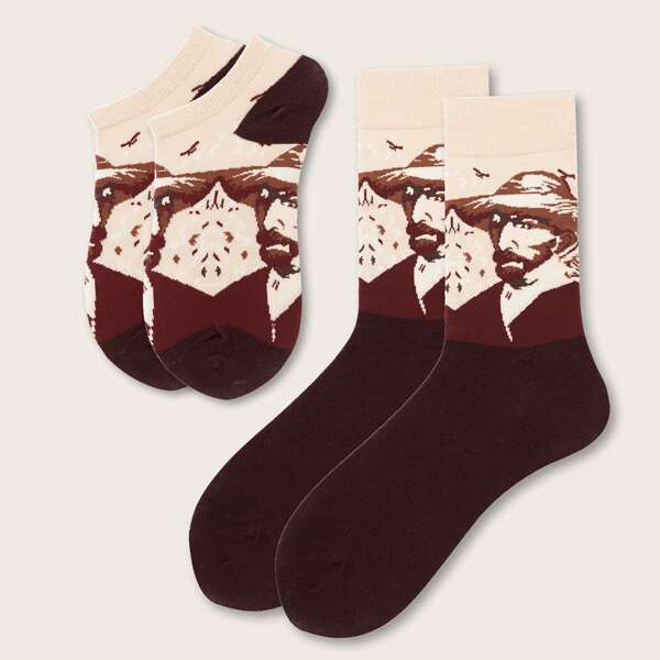 

2pairs Figure Graphic Socks, Multicolor