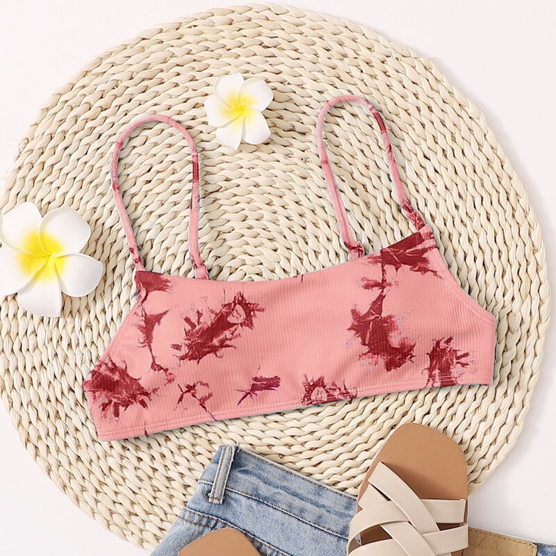 

Tie Dye Ribbed Bikini Top, Coral pink