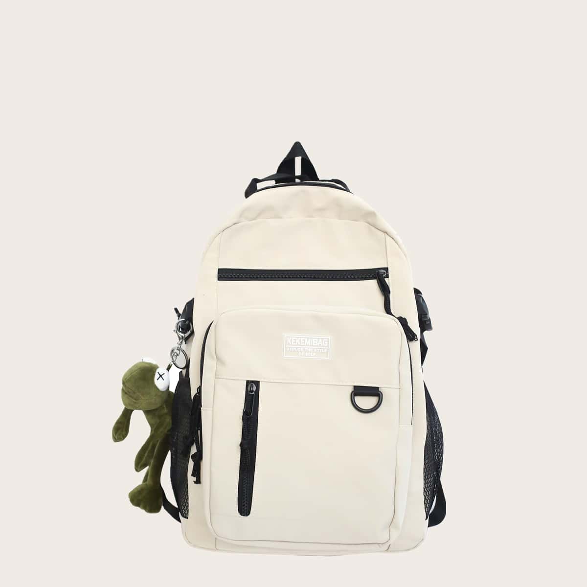 

Guys Large Capacity Backpack With Bag Charm, Beige