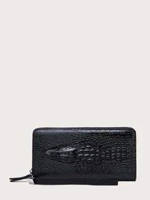 Men Crocodile Embossed Purse With Wristlet - Black - View 1
