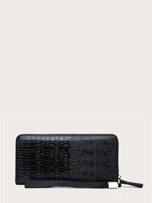 Men Crocodile Embossed Purse With Wristlet - Black - View 2