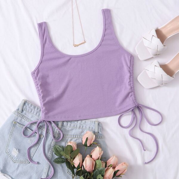 

Drawstring Side Crop Tank Top, Lilac purple