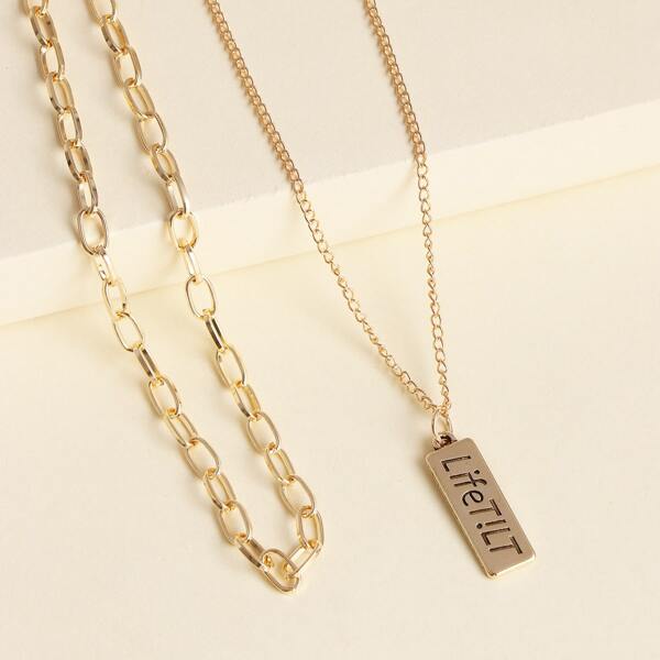 

2pcs Geometric Charm Necklace, Gold