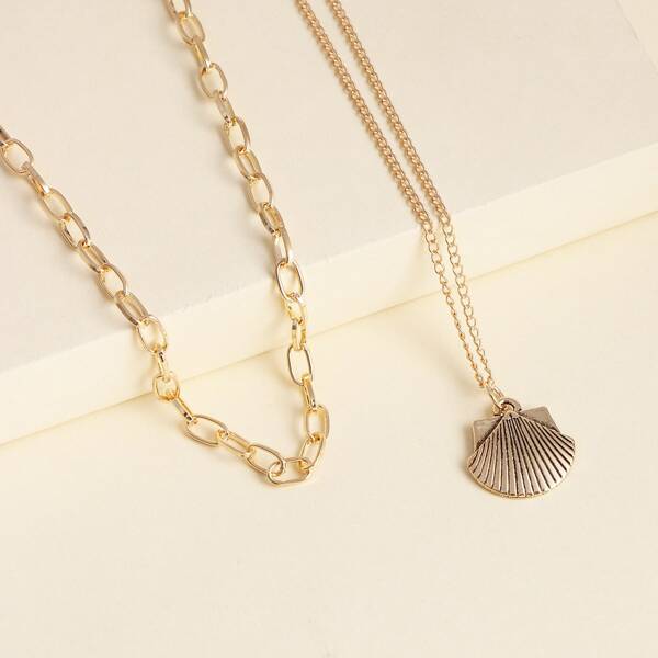 

2pcs Shell Charm Necklace, Gold