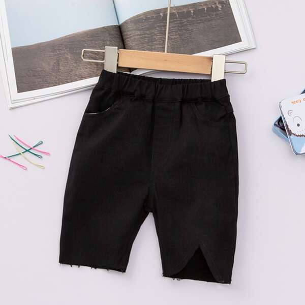

Toddler Girls Slant Pocket Split Raw Hem Shorts, Black
