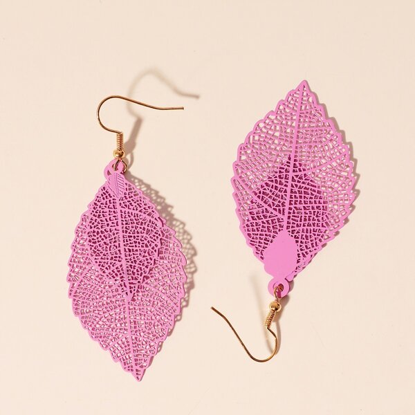 

Hollow Out Leaf Drop Earrings, Pink