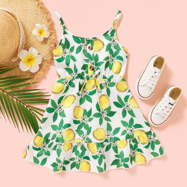 

Toddler Girls Lemon Print Tie Front Cami Dress, Multicolor