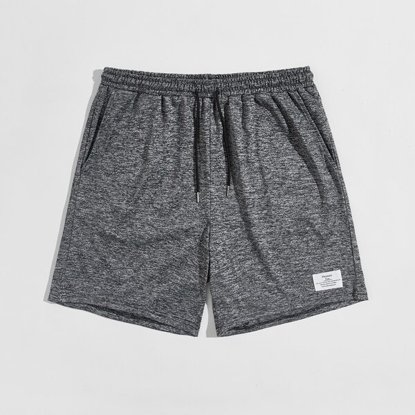 

Men Space Dye Letter Patched Drawstring Shorts, Dark grey
