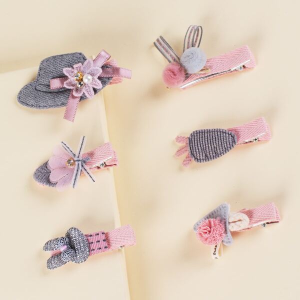 

6pcs Toddler Girls Pom Pom Decor Hair Clip, Multicolor