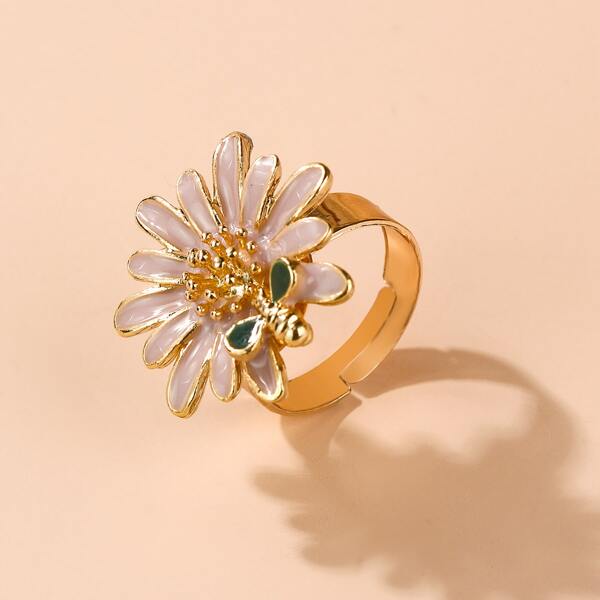 

Кольцо с декором цветка для девочек, Золотистый