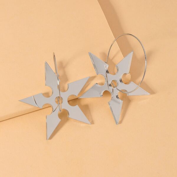 

Star Round Drop Earrings, Silver