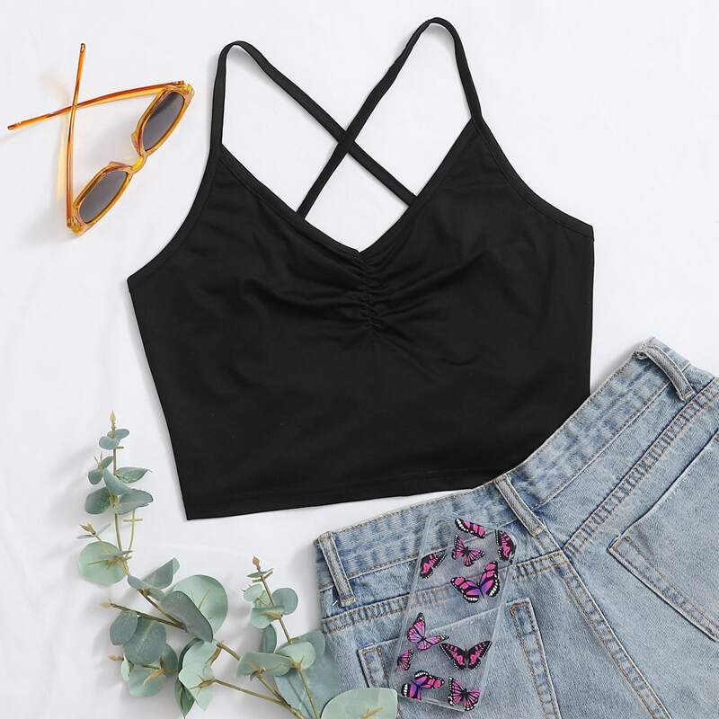 

Black Ruched Crop Cami