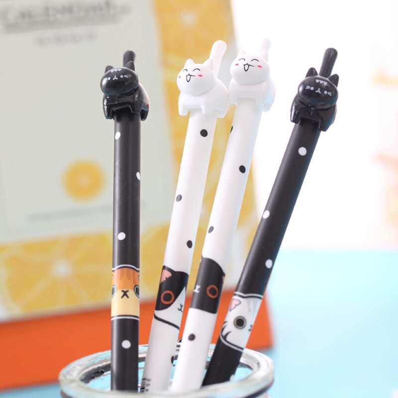 

4pcs Cartoon Cat Gel Pen, Black
