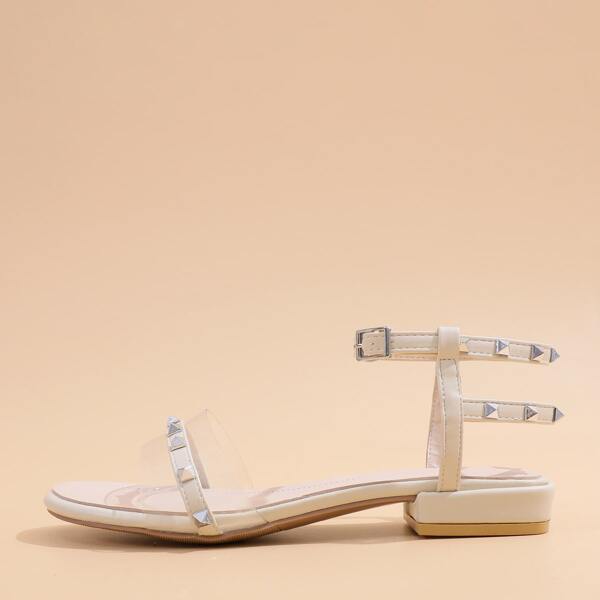 

Rivet Decor Clear Strap Sandals, Apricot