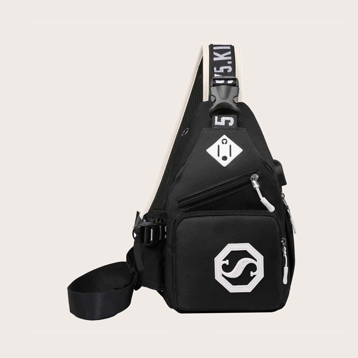 

Guys Letter Graphic Sling Bag, Black