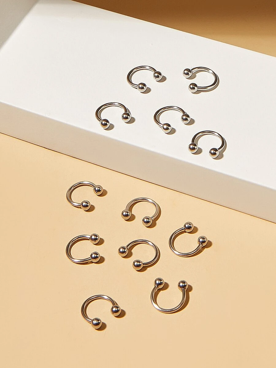 12入組不銹鋼鼻環適合男士,夜店派對節日生日禮物 - 銀色 - 查看 1