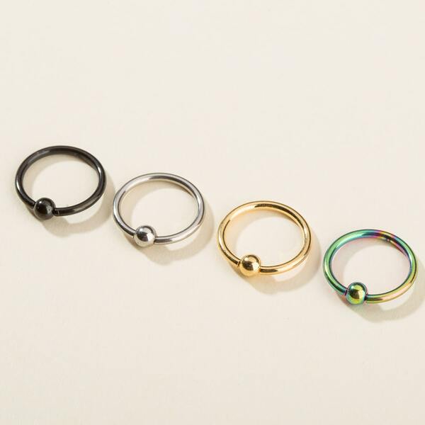 

4pcs Round Ball Nose Ring Set, Multicolor