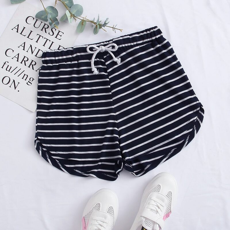 

Striped Drawstring Waist Shorts, Blue and white