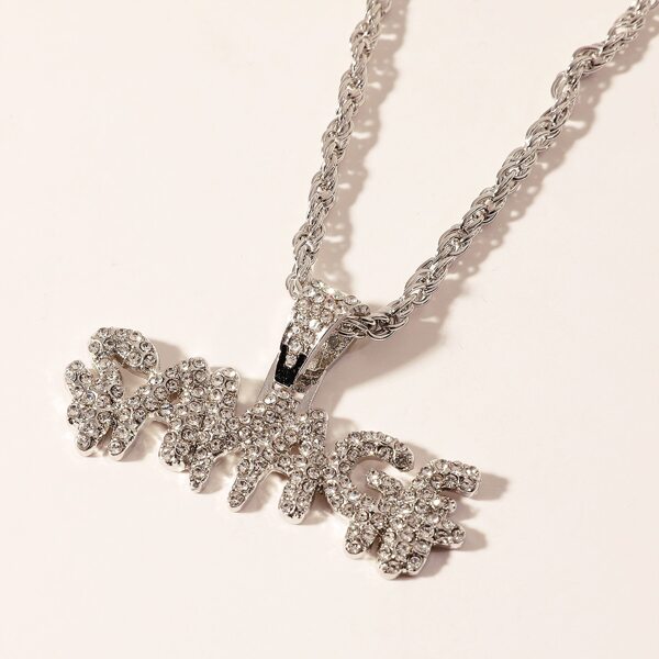 

Men Rhinestone Engraved Necklace, Silver