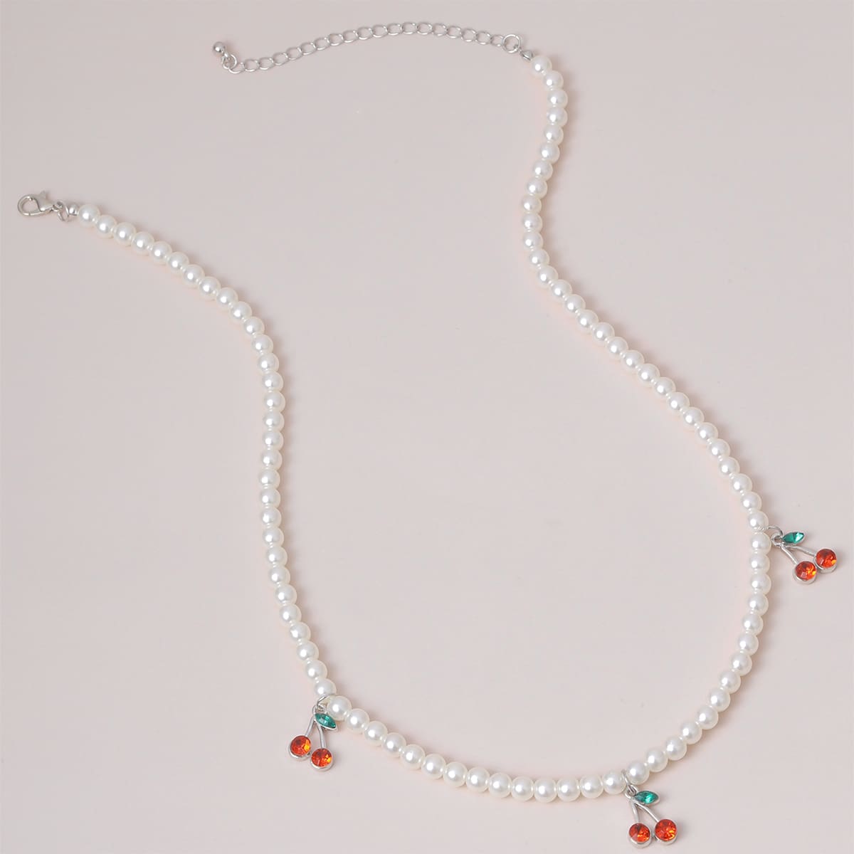 

Cherry Charm Faux Pearl Beaded Necklace, Multicolor