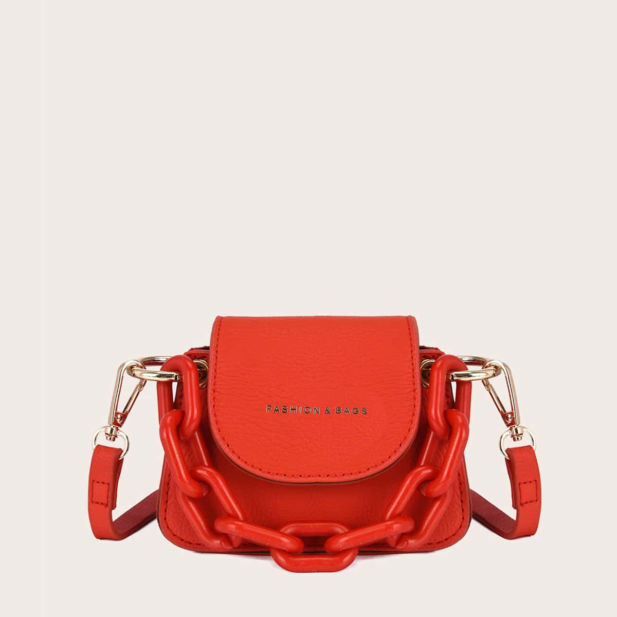 

Mini Letter Graphic Flap Chain Satchel Bag, Red