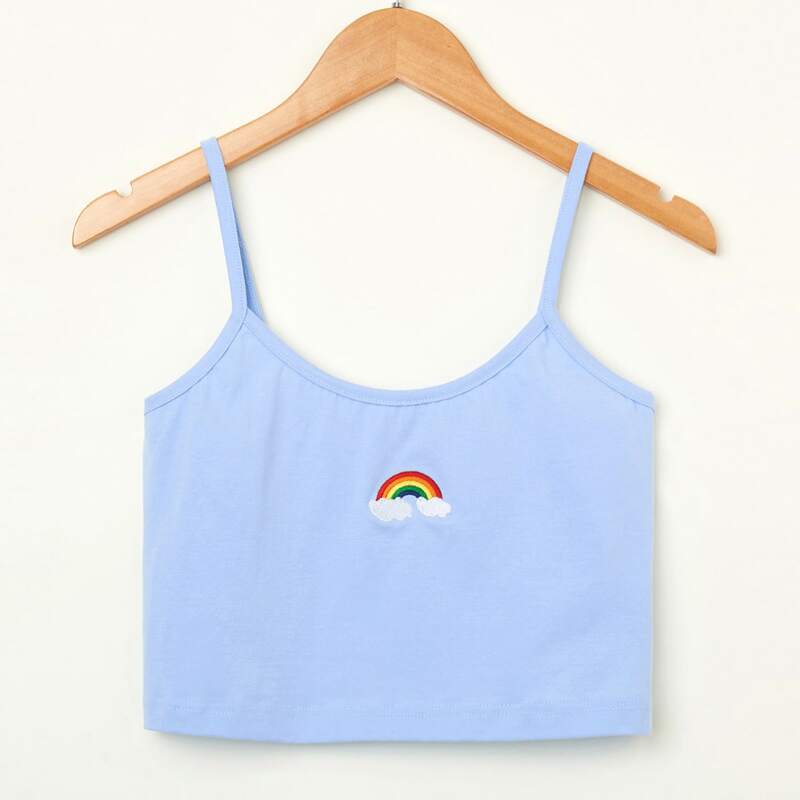 

Rainbow Embroidery Cami, Baby blue