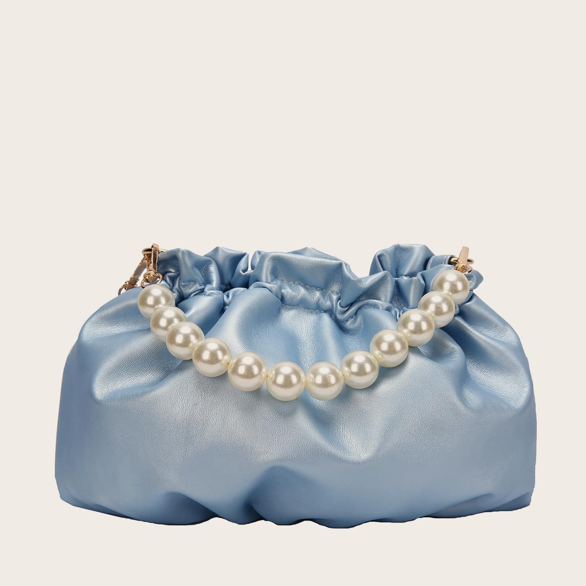 

Faux Pearl Decor Ruched Bag, Blue