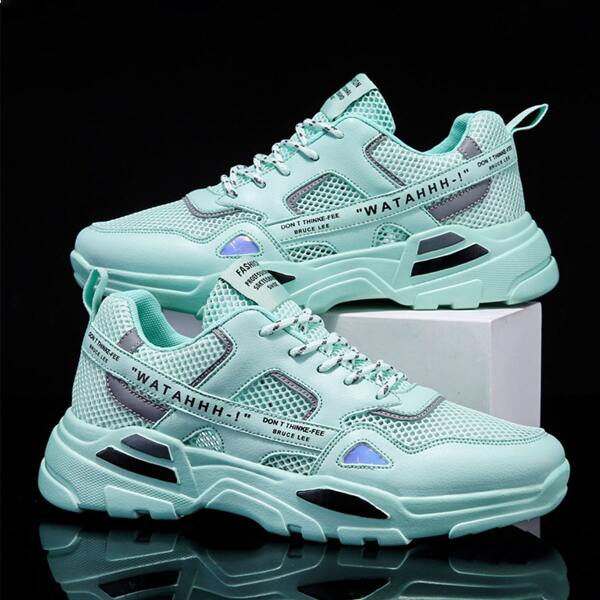 

Men Letter Graphic Mesh Panel Sneakers, Green