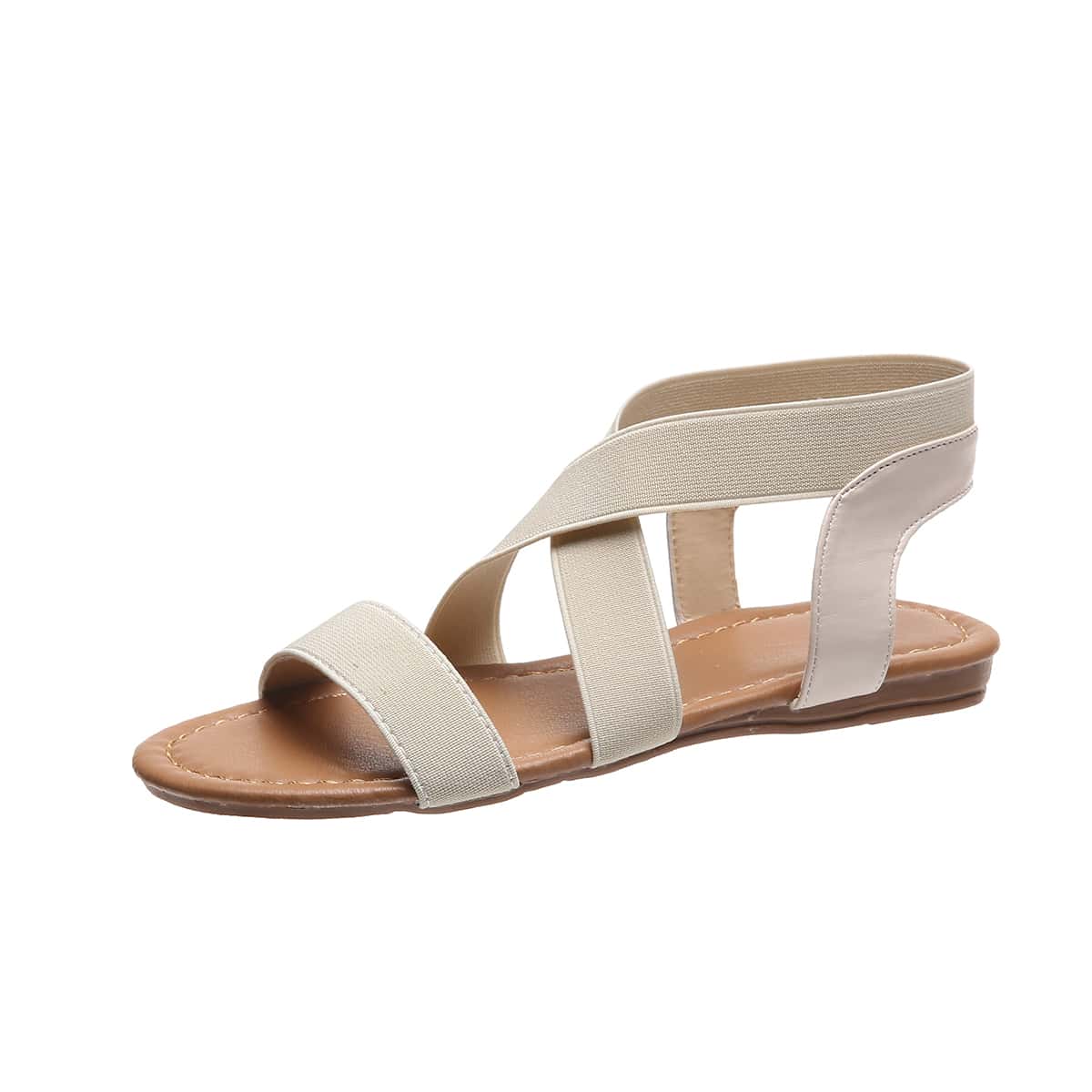 

Faux Leather Crisscross Ankle Strap Sandals, Beige