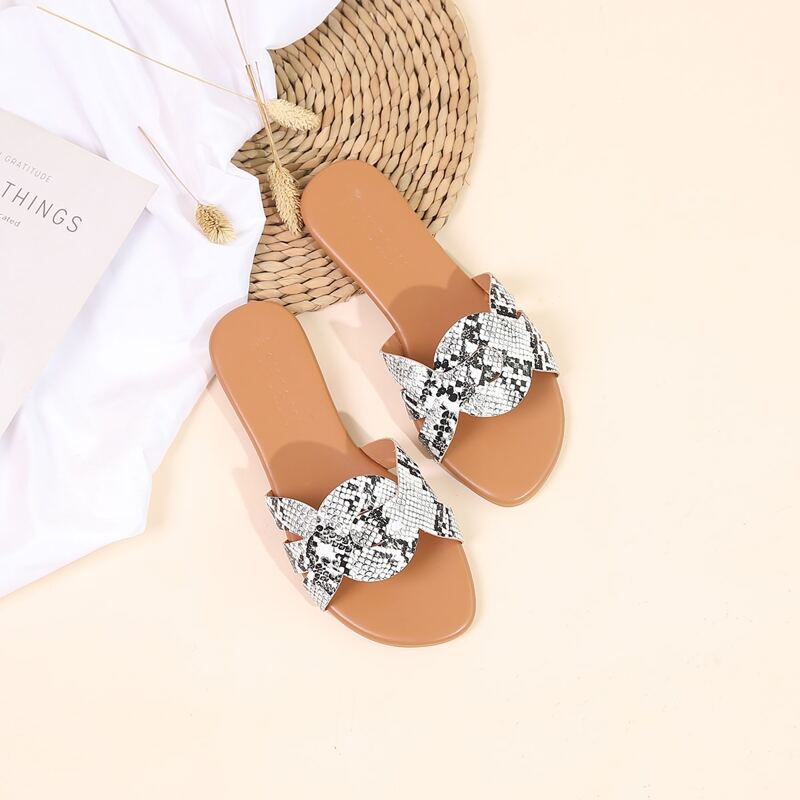 

Snakeskin Wide Fit Slide Sandals, Black