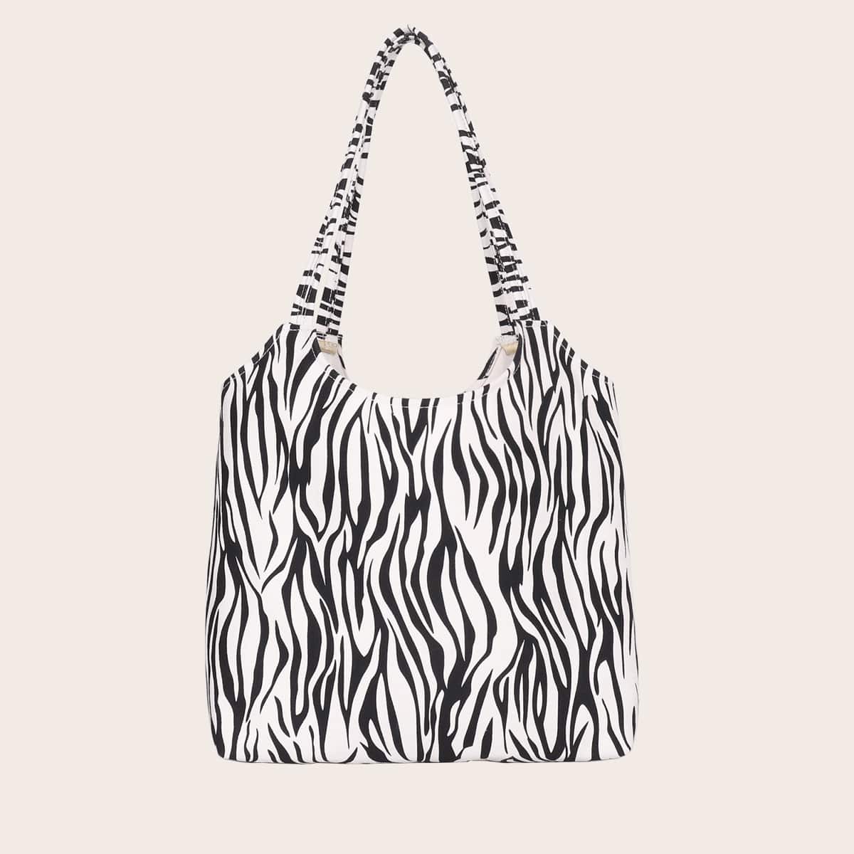 

Zebra Pattern Shopper Bag, White