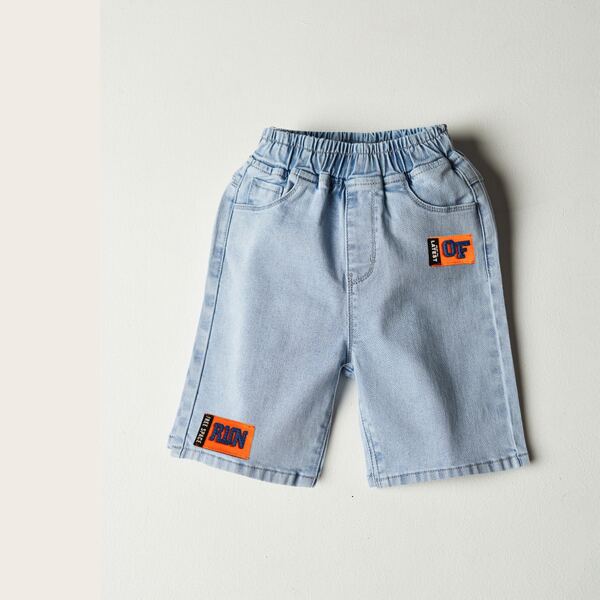 

Toddler Boys Letter Patched Denim Shorts, Light wash