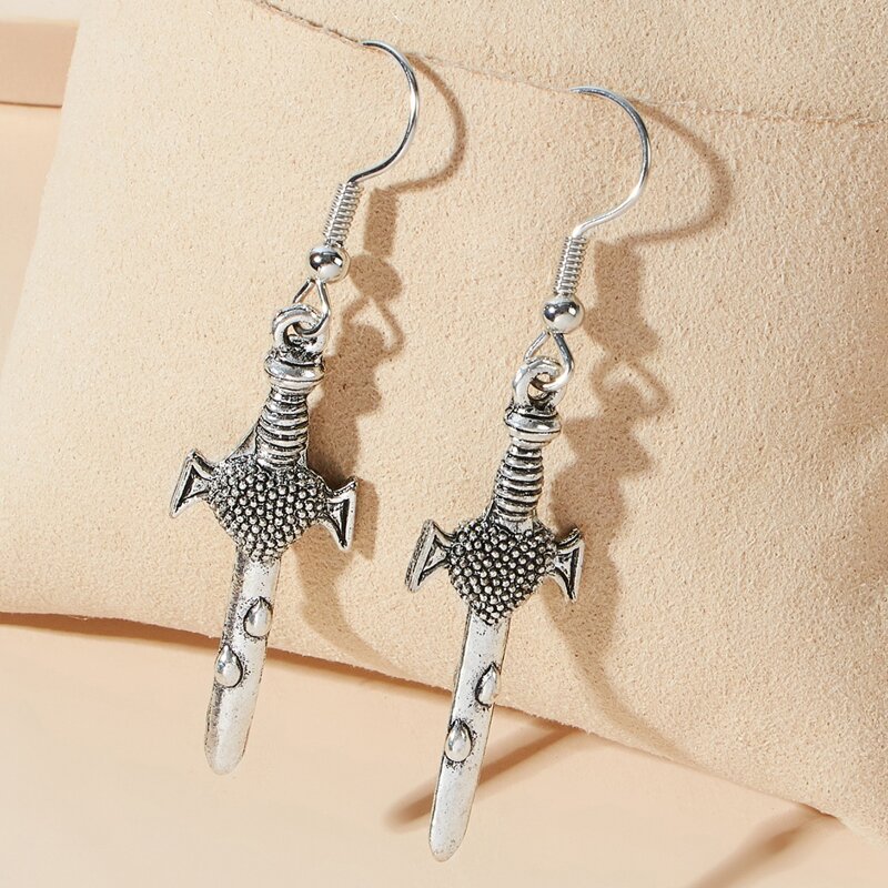 

Sword Drop Earrings, Silver