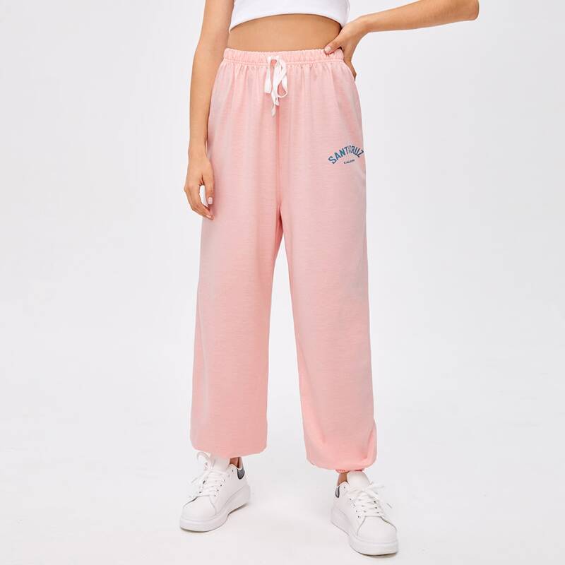 

Letter Graphic Tie Front Joggers, Baby pink