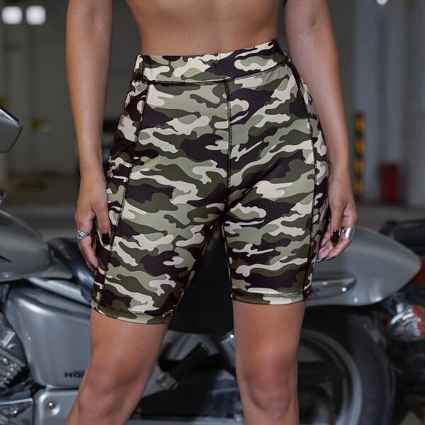 

Contrast Stitch Camo Biker Shorts, Multicolor