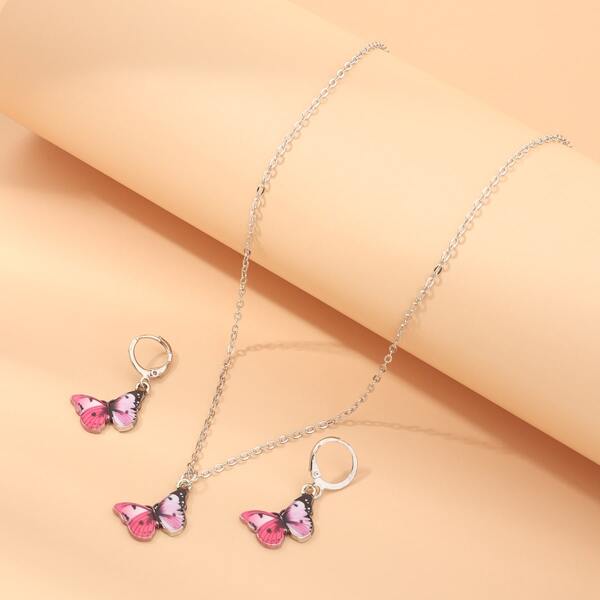 

3pcs Butterfly Decor Jewelry Set, Pink