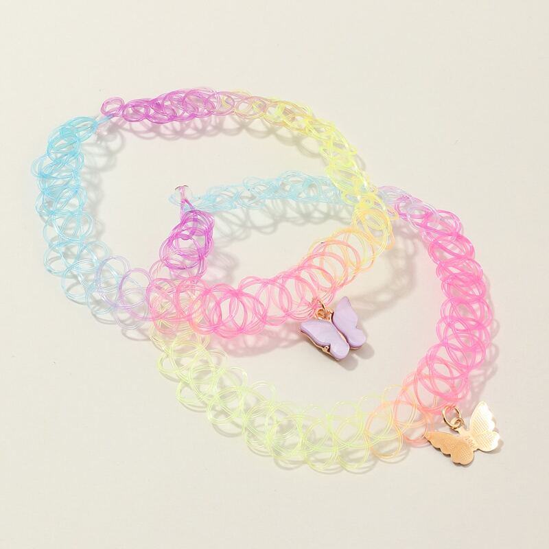 

2pcs Butterfly Charm Necklace, Multicolor