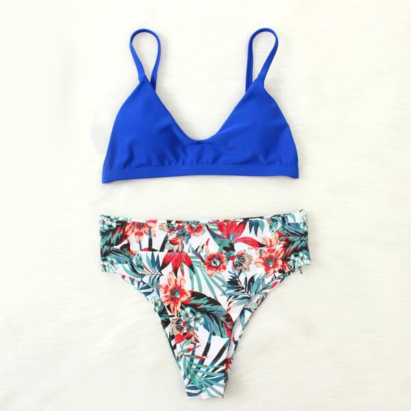 

Tropical Adjustable Strap Bikini Swimsuit, Multicolor