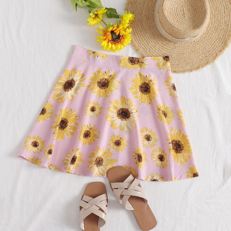 

Sunflower Print Skater Skirt, Multicolor