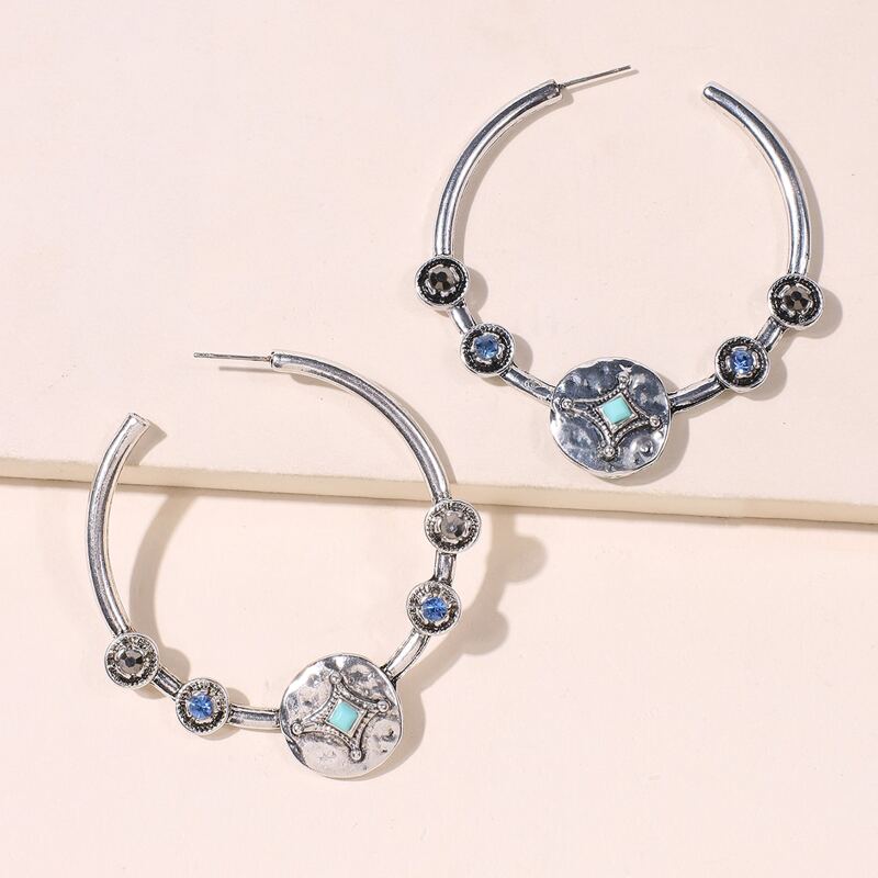 

Rhinestone Decor Hoop Earrings, Silver