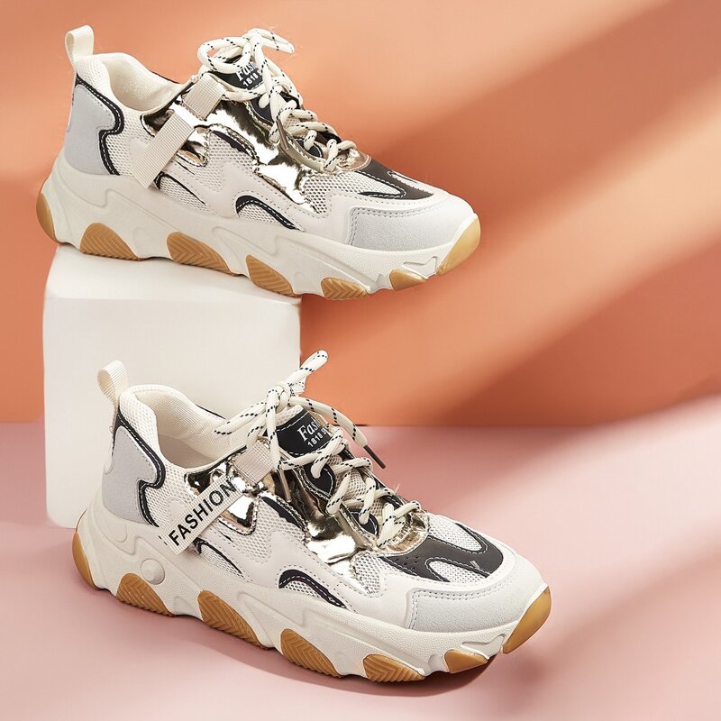 

Lace-up Front Chunky Sneakers, Beige