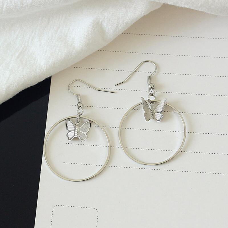 

Butterfly Hoop Drop Earrings, Silver