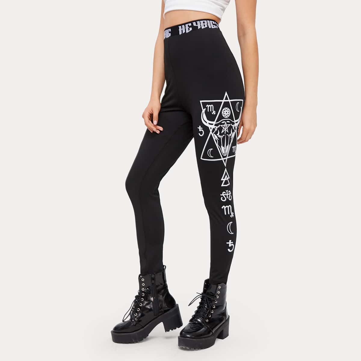 

Graphic Print Leggings, Black