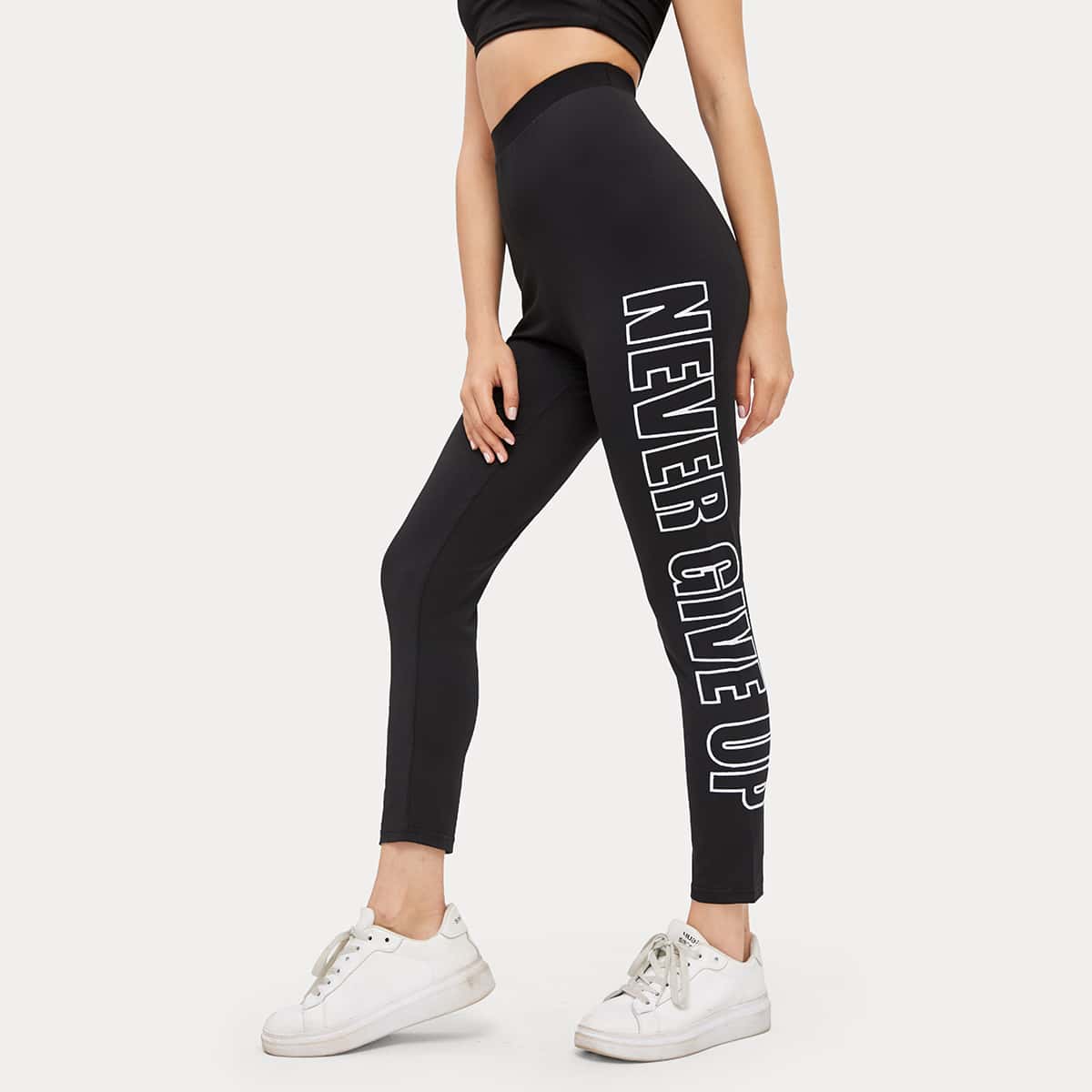 

Slogan Graphic Leggings, Black