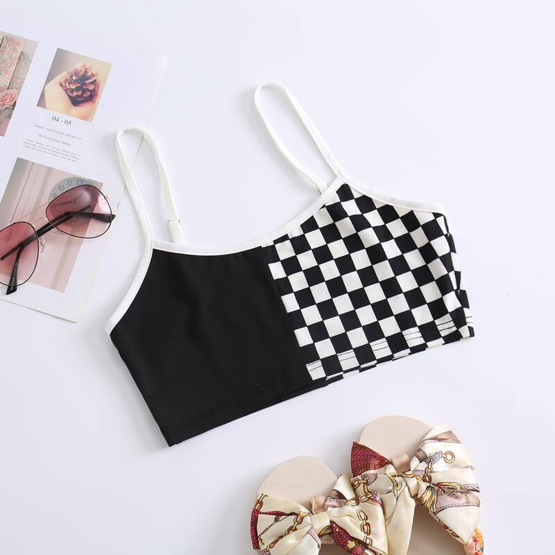 

Contrast Checkerboard Crop Cami, Black and white