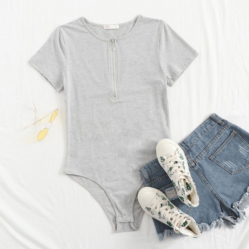 

Zipper Front Tee Bodysuit, Light grey