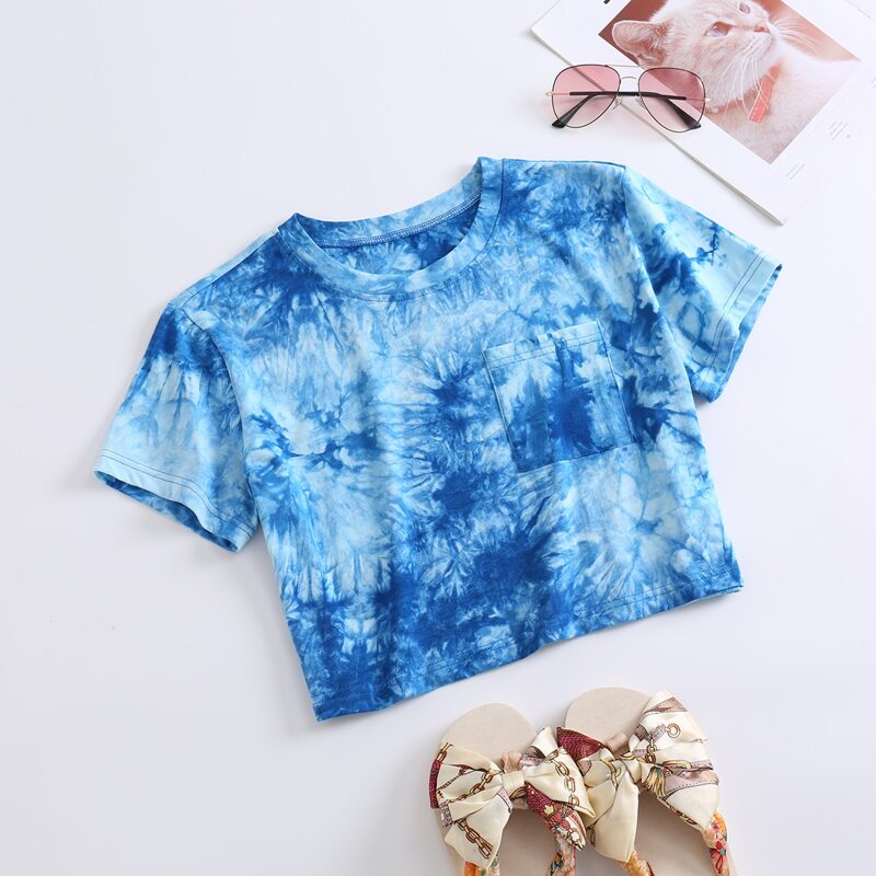

Tie Dye Pocket Crop Tee, Blue